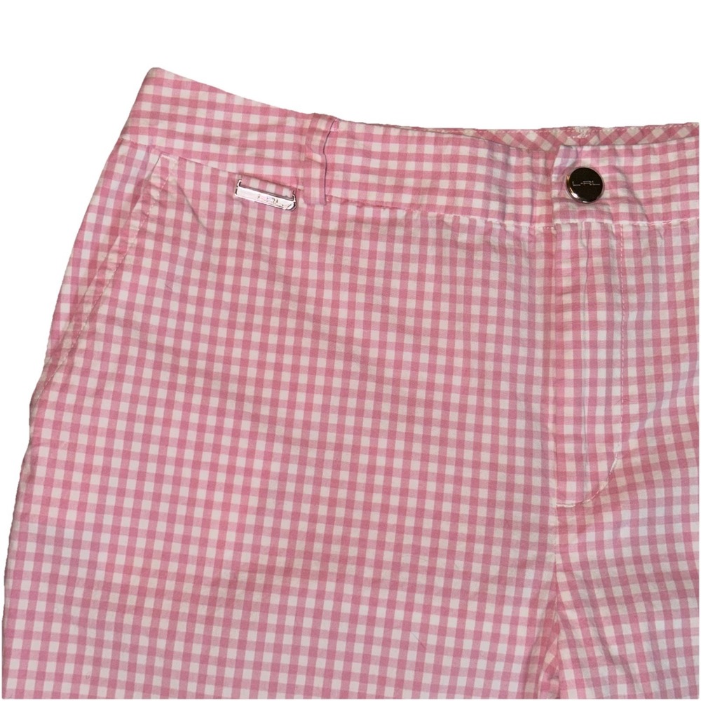 Lauren Ralph Lauren Pink & White Gingham Chino Shorts Size 8 Flat Front Preppy - Picture 2 of 5